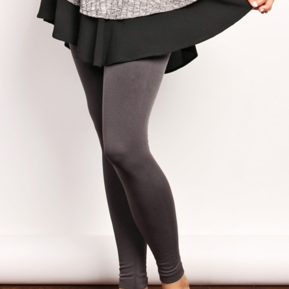 FLEECED LINED GRAY LEGGINGS - Picture 2 of 4